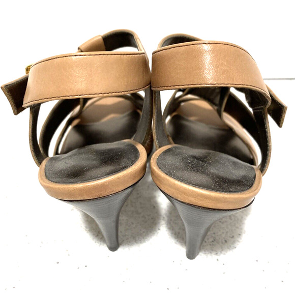 Ann Taylor US 7M nude leather strappy high heel sandals cone heels casual dressy - Picture 5 of 9